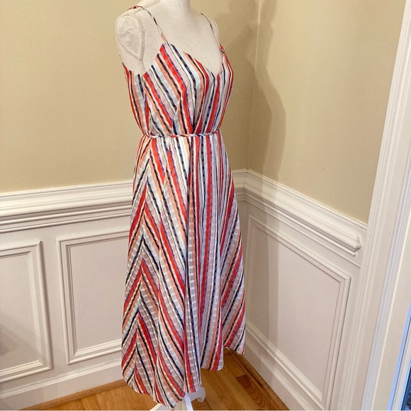 MILLY Stripe Colorful Multicolor V Neck Sleeveless Midi Dress - Picture 4 of 11
